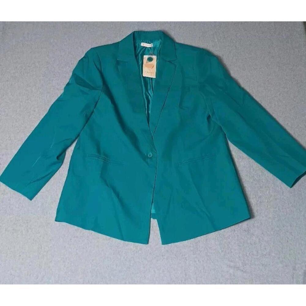 NWT! Kirundo Blazer Jacket Womens Size XL Cyan Blue Padded Shoulders Button...